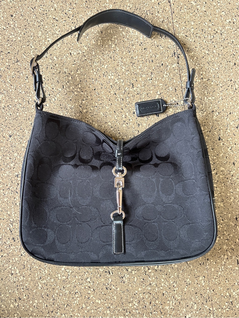 Coach Black Signature Jacquard Hobo with Silver Hardware
